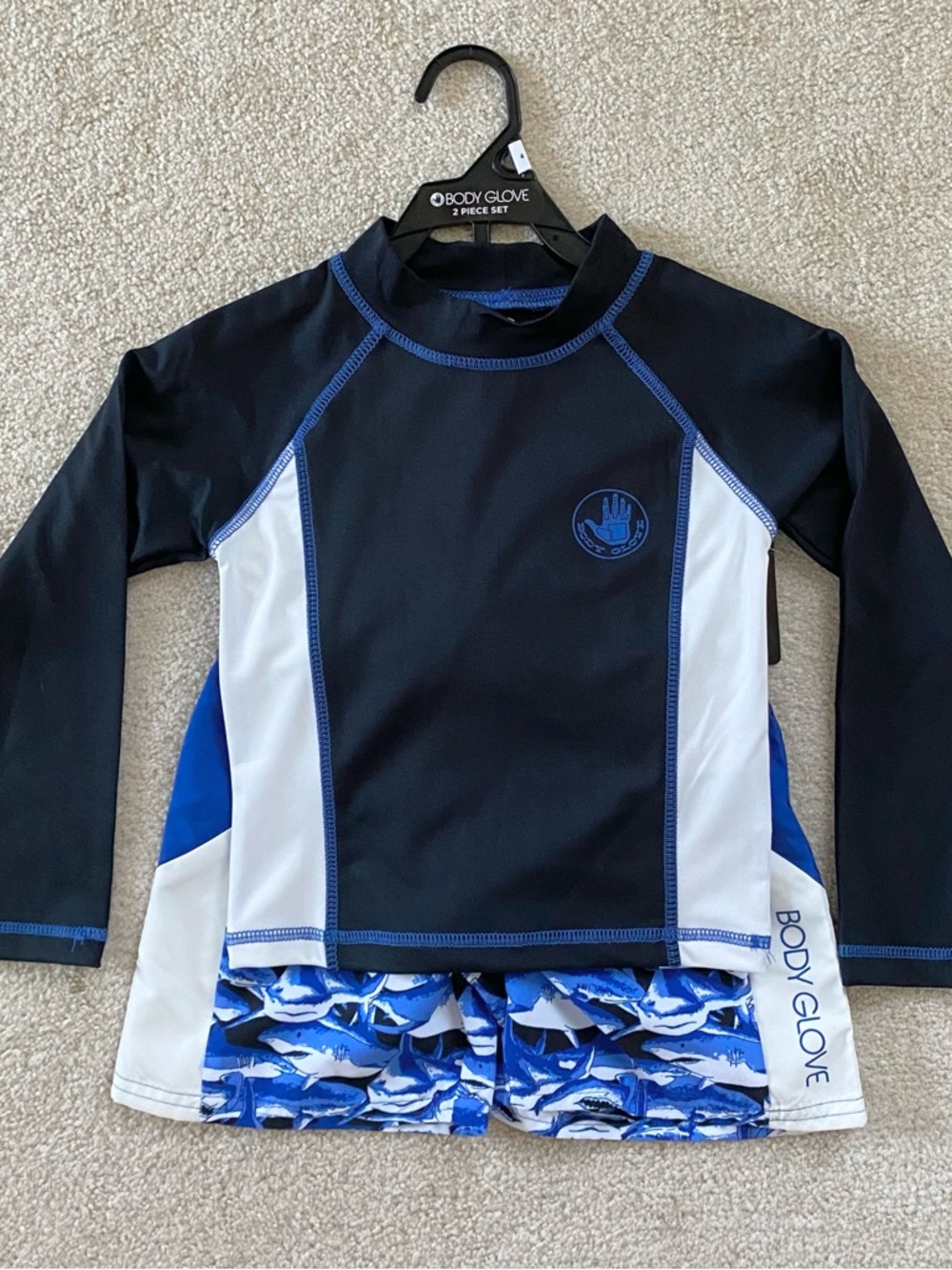 NWT Body Glove Shark Swim Shorts Rashguard 50 UPF Set, Sz 4